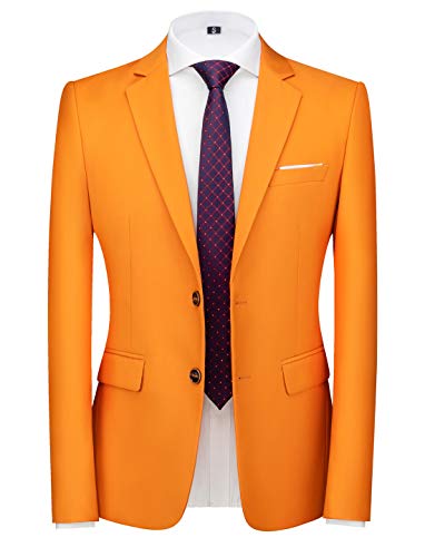 Herren-Anzugjacke, schmale Passform, Sportmäntel, Blazer für den Alltag, Business, Hochzeit, Party, Orange/Abendrot im Zickzackmuster (Sunset Chevron), 54 von MOGU