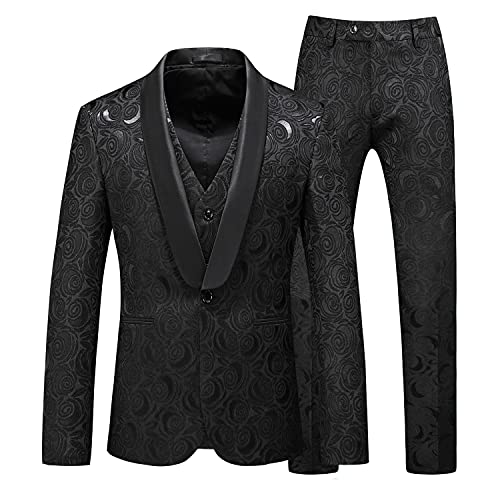 MOGU 3-teiliger Anzug für Herren, Slim Fit, Weiß / Schwarz, Smoking für Abschlussball, Hochzeit - Schwarz - 46 von MOGU