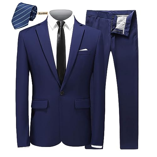 MOGU Herren 2-teiliger Anzug, schmale Passform, Revers, Smoking für Alltag, Business und Abschlussball, (Blazer + Hose) - Blau - 40 von MOGU