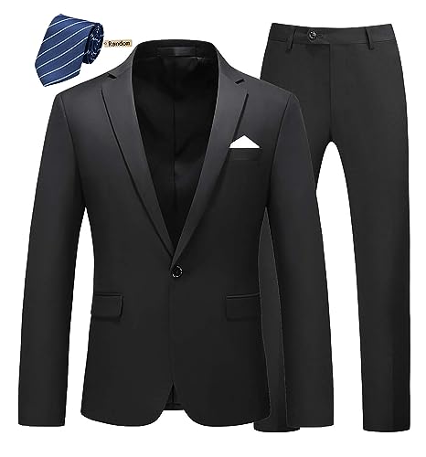 MOGU Herren 2-teiliger Anzug, schmale Passform, Revers, Smoking für Alltag, Business und Abschlussball, (Blazer + Hose) - Schwarz - 42 von MOGU