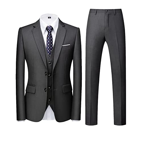 MOGU Herren 3-teiliger Anzug, schmale Passform, reine Farbe, Smoking für Hochzeit, Abschlussball, grau dunkel, 50 MOGU Herren 3-teiliger Anzug, schmale Passform, reine Farbe, Smoking für Hochzeit, Abschlussball, grau dunkel, 50 von MOGU