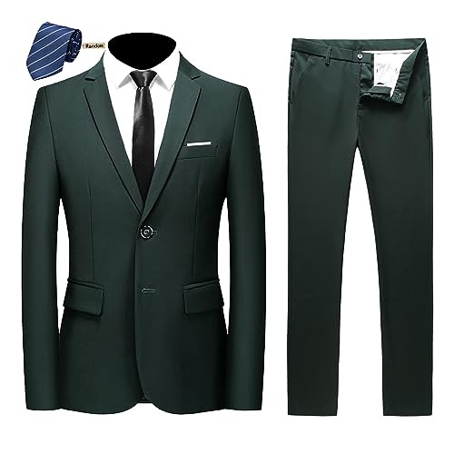 MOGU Herren-Anzug, schmale Passform, 2-teilig, Smoking, für den täglichen Gebrauch, Hochzeit, Party (Anzugjacke + Hose), Dunkelgrün, 54 von MOGU