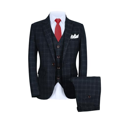 MOGU Herren One Button Slim Fit Plaid Anzug Blazer + Weste + Hosen EU L 52 von MOGU