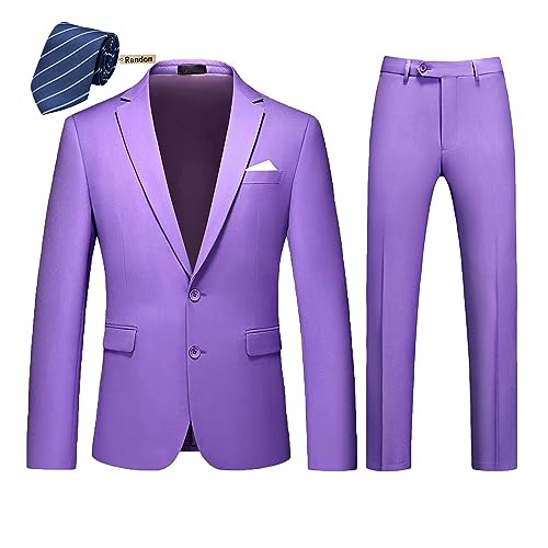 MOGU Herren Slim Fit Anzug 2-teilig Smoking für Abschlussball Business Hochzeit Tanz (Anzug Jacke + Hose), Flieder, 52 von MOGU