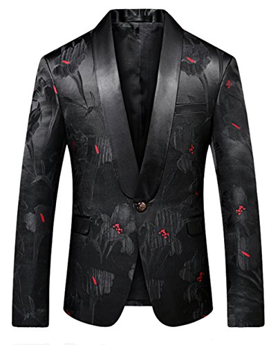 MOGU Herren Slim Fit Blazer Anzugjacke schwarz bedruckt Jacquard Sport Mantel, schwarz, 54 von MOGU