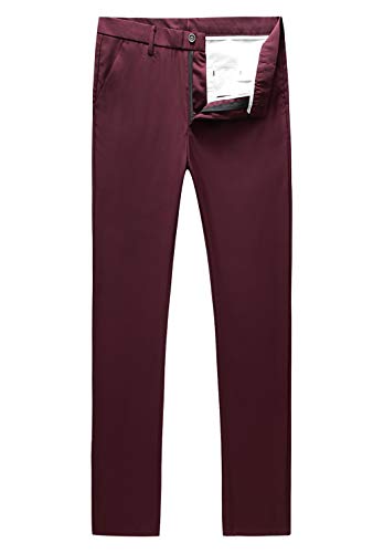 MOGU Herren Slim Fit Flache beil ufige Hosen 32 Weinrot von MOGU