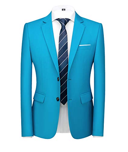 MOGU Herren Slim Fit Sport Mantel Blazer Casual Formal Suit Jacke für Party Business Hochzeit Abschlussball und Homecoming, Türkis/Ausflug, einfarbig (Getaway Solids), 46 von MOGU
