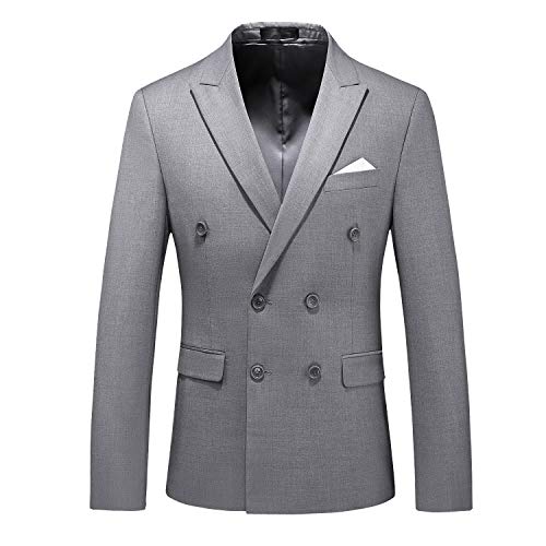 MOGU Herren Zweireihiger Blazer Slim Fit Einfarbig Anzugjacke, grau, 50 von MOGU