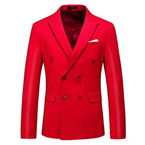 MOGU Herren Zweireihiger Blazer Slim Fit Einfarbig Anzugjacke, rot, 48 von MOGU