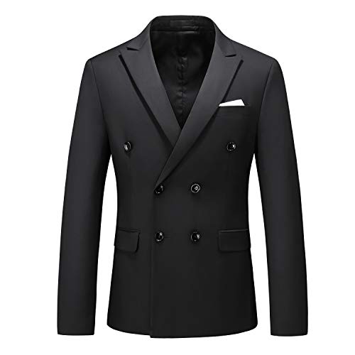 MOGU Herren Zweireihiger Blazer Slim Fit Einfarbig Anzugjacke, schwarz, 50 von MOGU