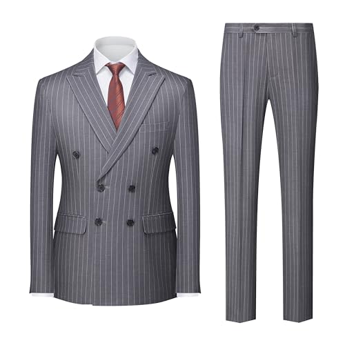 MOGU Zweireihiger Herren-Anzug mit Nadelstreifen, schmale Passform, Smoking, formelle Jacke und Hose für Business, Hochzeit, Abschlussball, grau dunkel, 3XL MOGU Zweireihiger Herren-Anzug mit Nadelstreifen, schmale Passform, Smoking, formelle Jacke und Hose für Business, Hochzeit, Abschlussball, grau dunkel, 3XL von MOGU