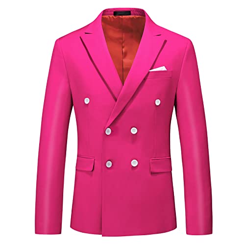 MOGU Zweireihiger Herren-Blazer, schmale Passform, einfarbig, Sportmantel, Jacke für Business, Hochzeit, Abschlussball und formelle Veranstaltungen, Knallpink (Hot Pink), 46 von MOGU