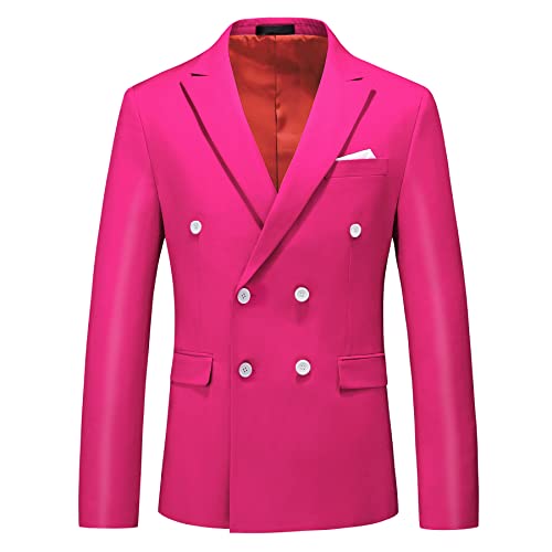 MOGU Zweireihiger Herren-Blazer, schmale Passform, einfarbig, hot pink, 46 von MOGU