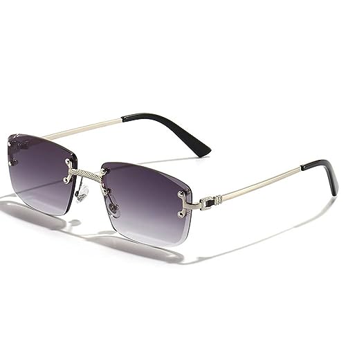 MOHDHAF-Gradient Lens Sonnenbrille Metal Rimless Square Purple Sonnenbrille für Damen Rectangle Frameless Glasses für Männer MOHDHAF-Gradient Lens Sonnenbrille Metal Rimless Square Purple Sonnenbrille für Damen Rectangle Frameless Glasses für Männer von MOHDHAF