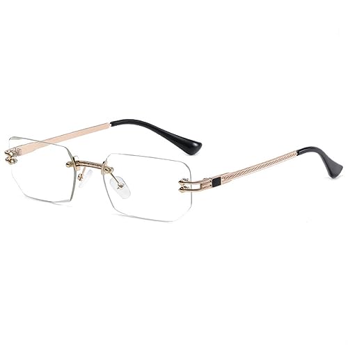 MOHDHAF-Polygon Rimless Sonnenbrille Männer Vintage Gold Black Lens Sonnenbrille für Damen Rectangle UV400 MOHDHAF-Polygon Rimless Sonnenbrille Männer Vintage Gold Black Lens Sonnenbrille für Damen Rectangle UV400 von MOHDHAF