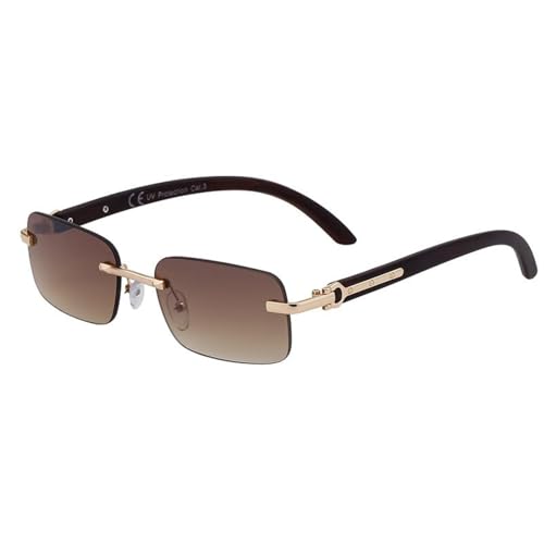 MOHDHAF-Small Rectangle Rimless Sonnenbrille für Damen Männer Luxury Vintage Wood Grain Metal Classic Outdoor Glasses UV400 MOHDHAF-Small Rectangle Rimless Sonnenbrille für Damen Männer Luxury Vintage Wood Grain Metal Classic Outdoor Glasses UV400 von MOHDHAF