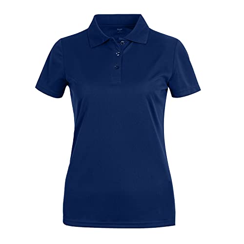 Damen Kurzarm Golf Poloshirt Schnell Trocknen Sonnenschutz Athletic Sport Tops Feuchtigkeitstransport V-Ausschnitt Kragen Shirts, Dunkelblau, Klein von MOHEEN