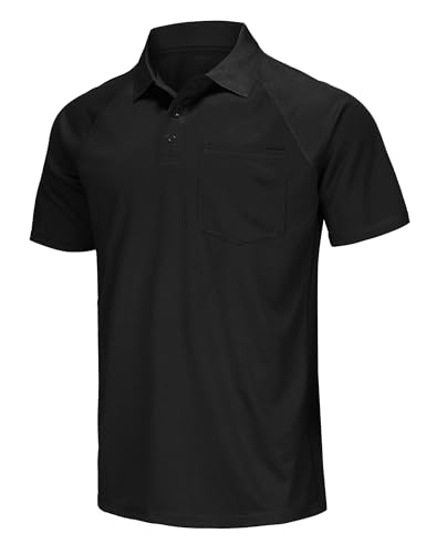 Herren-Poloshirt, kurzärmelig, feuchtigkeitsableitend, Performance, seitlich blockiert, hohe Größen: M-7XL, Schwarz (mit Tasche), 7X-Groß von MOHEEN