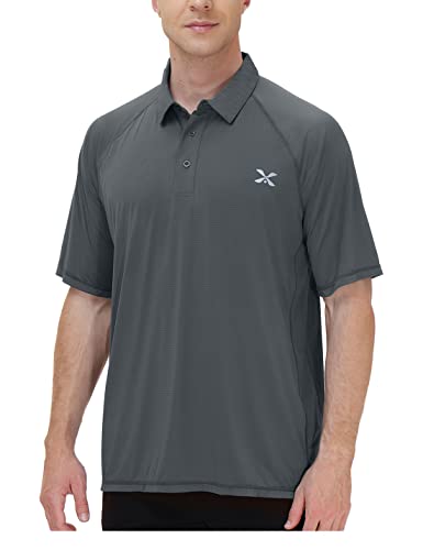 Herren Poloshirt kurzärmlig feuchtigkeitsableitend Performance Dry Fit Golf Poloshirt mit Tasche - Grau - 4XL (Brust 150 cm) von MOHEEN