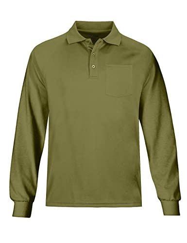 MOHEEN Herren Casual Solid Golf Shirts Outdoor Quick Dry Langarm Feuchtigkeitstransport Performance Poloshirt mit Tasche, 12132# Armeegrün, 5X-Groß von MOHEEN