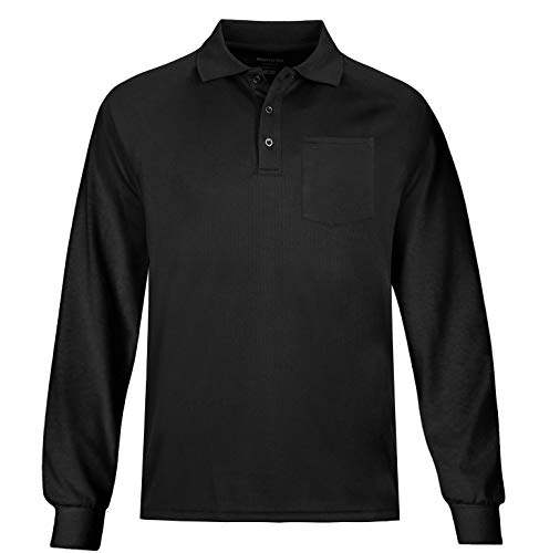 MOHEEN Herren Casual Solid Golf Shirts Outdoor Quick Dry Langarm Feuchtigkeitstransport Performance Poloshirt mit Tasche, 132# Schwarz, 5X-Groß von MOHEEN