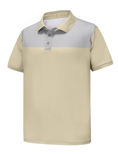 MOHEEN Herren Kurzarm Poloshirt Farbblock Sport Golf T-Shirt Feuchtigkeitstransport Athletic Colared Shirt Tennis, 12249# Khaki/Grau, 4X-Groß von MOHEEN