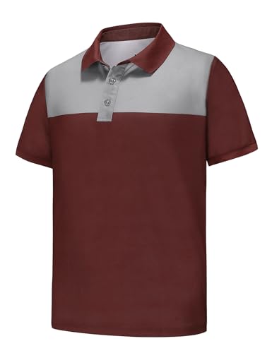 MOHEEN Herren Kurzarm Poloshirt Farbblock Sport Golf T-Shirt Feuchtigkeitstransport Athletic Colared Shirt Tennis, 12249# rot/grau, XL von MOHEEN