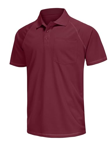 MOHEEN Herren-Polo-Shirt, kurzärmelig, feuchtigkeitsableitend, Performance, athletisch, lässig, Golfkragen-Shirt, große Größen M-7XL, #12130 Weinrot, 5X-Groß von MOHEEN