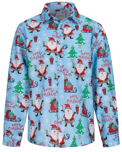 MOHEZ Jungen Weihnacht Freizeit Hemd Langarm X-Mas Christmas Hawaii-Print Shirt Für Kinder, Blau, 5-6 Jahre von MOHEZ