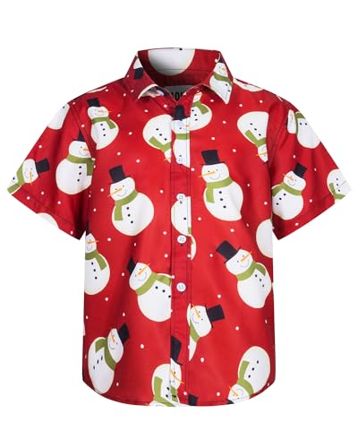 MOHEZ Kinder Kurzarm Weihnacht Hemd, Freizeit Hawaiihemd mit Santa Prints Hemden für Jungen, Rot 11-12 Jahre von MOHEZ