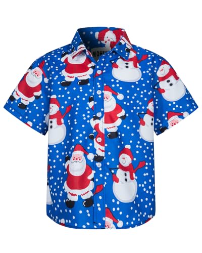 MOHEZ Kinder Kurzarm Weihnacht Hemd, Freizeit Hawaiihemd mit Santa Prints Hemden für Jungen, lanse 13-14 Jahre von MOHEZ