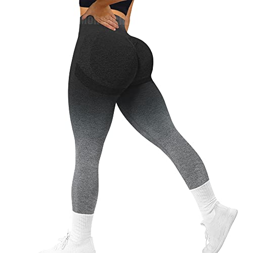 MOHUACHI Damen Scrunch Butt Lifting Leggings Nahtlose Hohe Taille Workout Yoga Hose Gym Booty Strumpfhose, (#5) Ombre Schwarz Grau, M von MOHUACHI