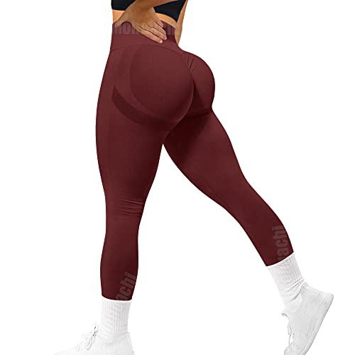 MOHUACHI Damen-Leggings mit Scrunch Butt Lifting für Damen, nahtlos, hohe Taille, Workout, Yoga, Fitnessstudio, Booty-Leggings, (#5) Scrunch Butt Dunkelrot, M von MOHUACHI
