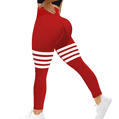 MOHUACHI Leggings mit hoher Taille für Damen, Bauchkontrolle, Po-Lifting, Yogahose, Workout-Kompressionsstrumpfhose, (#9) Stripe Red, S von MOHUACHI