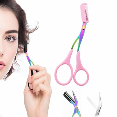 Eyebrow Scissors with Comb,Eyebrow Trimmer Scissor,Precision Eyebrow Trimming Scissors,Upgraded Stainless Steel Portable Non Slip Professional Eyebrow Trimmer for Women (1PC-Pink) von MOHXFE