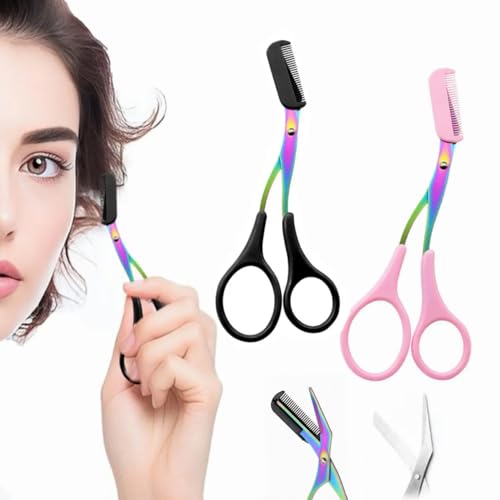 Eyebrow Scissors with Comb,Eyebrow Trimmer Scissor,Precision Eyebrow Trimming Scissors,Upgraded Stainless Steel Portable Non Slip Professional Eyebrow Trimmer for Women (2PC-B) von MOHXFE
