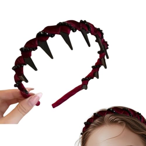 Kunstperlen-Haarband im Vintage-Stil, Brautschmuck, Haarschmuck, elegant, rutschfest, Stirnband mit Zähnen, 1 Sekunde, flauschig, hohe Schädelspitze (1 Stück, Kristalle, rot) von MOHXFE