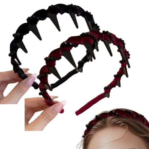 Kunstperlen-Haarband im Vintage-Stil, Brautschmuck, Haarschmuck, elegant, rutschfest, Stirnband mit Zähnen, 1 Sekunde, flauschig, hohe Schädelspitze (2 Stück - Kristalle-A) von MOHXFE
