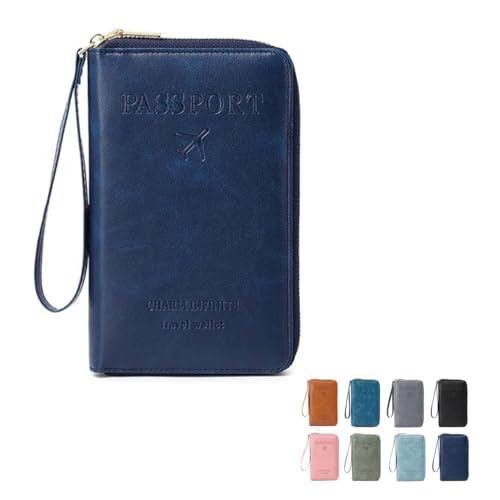 MOHXFE Multi-Functional RFID Passport Wallet,Secure ID Card Organizer with Anti-Theft Protection,Slim Leather Cover for Credit Cards, Tickets, and Cash,Essential Travel Wallet (Dark Blue) von MOHXFE