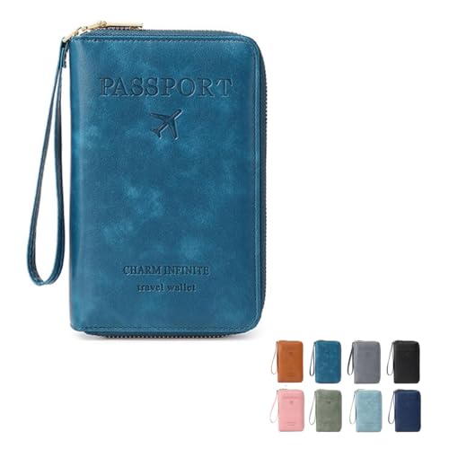 MOHXFE Multi-Functional RFID Passport Wallet,Secure ID Card Organizer with Anti-Theft Protection,Slim Leather Cover for Credit Cards, Tickets, and Cash,Essential Travel Wallet (Peacock Blue) von MOHXFE