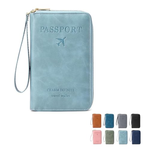 MOHXFE Multi-Functional RFID Passport Wallet,Secure ID Card Organizer with Anti-Theft Protection,Slim Leather Cover for Credit Cards, Tickets, and Cash,Essential Travel Wallet (Sky Blue) von MOHXFE