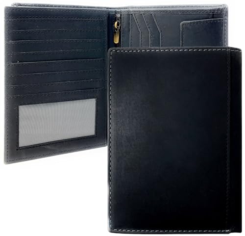 MOIRENTO Leder Reisepasshülle Reisebrieftasche - RFID Geldbörse für Männer Braun - 7 Kartenfächer Kreditkartenetui - Haltbares Reisepassetui mit Tickethalter, Dokumenten-Organizer H-BRN, Black Hunter von MOIRENTO