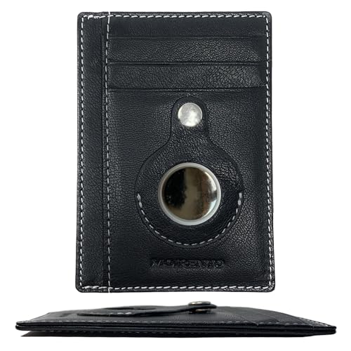 MOIRENTO Slim AirTag Wallet - Echtes Leder, weiße Nähte, RFID-Blockierung für Männer & Frauen - 5 Kartenfächer & Geldscheinfächer - mit AirTag-Halter - Apple Wallet für sichere Reise / Alltag - UK von MOIRENTO
