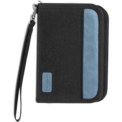 Reisepasshülle Reisebrieftasche für 2 Reisepässe Klein Reisepass Tasche Doppel Dual A5 Dokumentenmappe Etui Geldbörse RFID-Blockierung Urlaub Wasserdicht Organizer Reisezubehör Schwarz Grau UK BG von MOIRENTO
