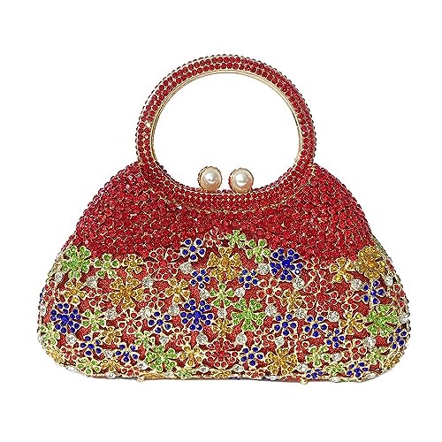 Blumen Bling Geldbörsen für Frauen Strass Geldsäcke für Partei Strass Umhängetasche Sparkle Clutch Geldbörsen Rot Multi von MOISTRI