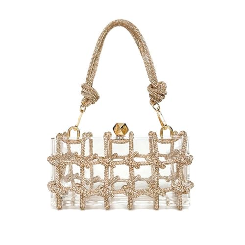 Klare Acryl Clutch Sparkle Strass Abendtasche Klare Acryl Clutch Geldbörse mit Strass Glitzerseil Hochzeit (Champagner Gold, (L*W*H): 19cm*6cm*10cm/7.48"*2.36"*3.94") von MOISTRI