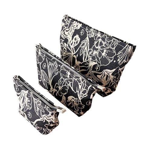 Kosmetiktasche Make-up-Tasche Gothic Floral Travel Kulturbeutel für Frauen Make-up Case Reißverschluss Kulturbeutel für Reisen (3 Stück) von MOISTRI