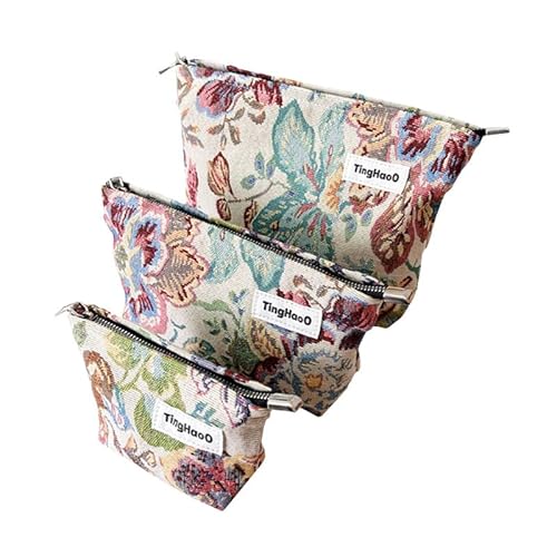 Kosmetiktasche Make-up-Tasche Niedliche Florale Reise-Kulturbeutel für Frauen Make-up-Fall Reißverschluss Kulturbeutel für Reisen (3 Stück) von MOISTRI