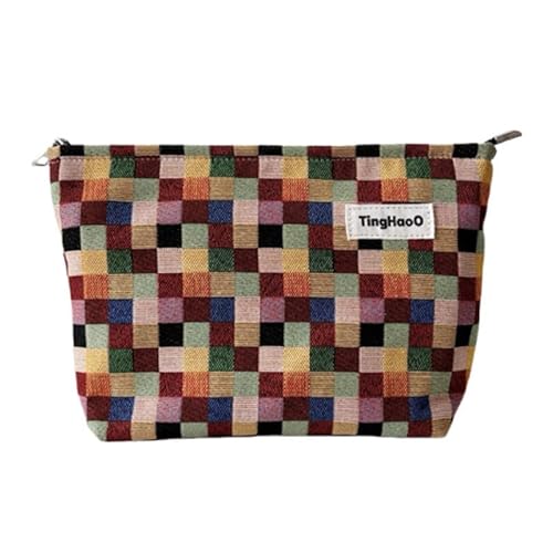 Kosmetiktasche Mehrfarbige Gitter Make-up Tasche Reise Kulturbeutel für Frauen Make-up Organizer Niedliche Make Up Reißverschlusstasche (Klein) von MOISTRI