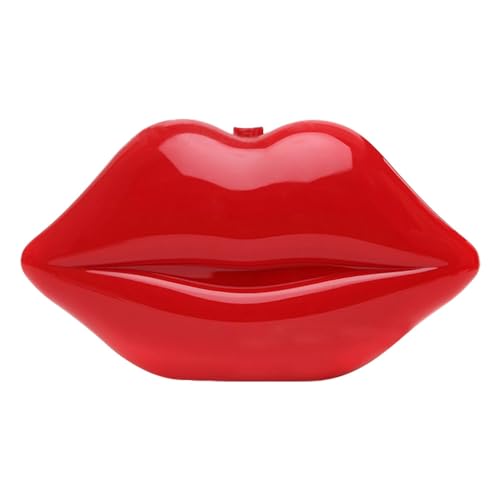 MOISTRI Acryl-Clutch-Geldbörse für Hochzeit lippenförmige Abendhandtasche Spaß Abendtasche Umhängetasche mit Metallkette Rot von MOISTRI